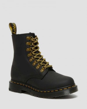 Dr Martens 1460 Pascal DM's Wintergrip Lær Blonder Up Boots Vinterstøvler Dame Svarte | CLIJP7453