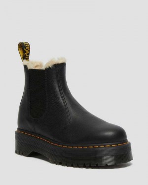 Dr Martens 2976 Faux Fur Forede Platform Chelsea Boots Chelsea Støvler Dame Svarte | HCIYV4963