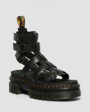 Dr Martens Ricki Nappa Lux Lær Platform Gladiator Sandals Gladiatorsandaler Dame Svarte | UDKRX9305