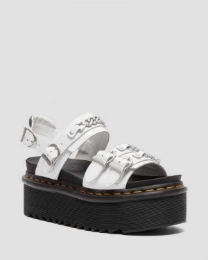 Dr Martens Voss II Chain Patent Lær Platform Sandals Gladiatorsandaler Dame Hvite | YMAKJ2780