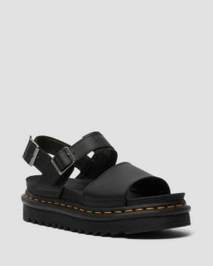 Dr Martens Voss Lær Reima Sandals Gladiatorsandaler Dame Svarte Svarte | VJHYK5370