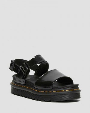 Dr Martens Voss Patent Lær Reima Sandals Gladiatorsandaler Dame Svarte | JFKIE9351